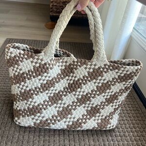 Antonio Melani Woven Tote Bag - Cream and Brown
